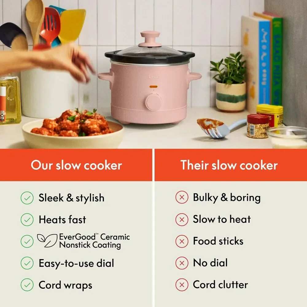 Bella Slow Cooker 15 Qt Blossom Pink Manual Control Nonstick Ceramic Cool Touch